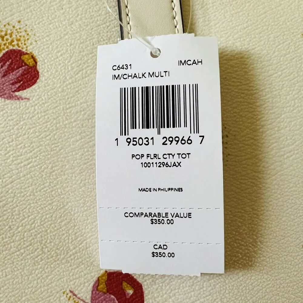 COACH Chalk Multi Poppy Floral City Tote Bag